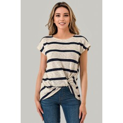 Texture Stripe Twisted Front S/S Top
