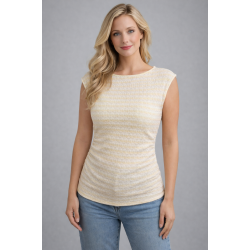 Sleeveless Stripe Puckered Top w/ Side Ruching