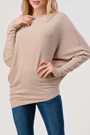 T333<br/>Long Dolman Sleeve Asymmetric Top
