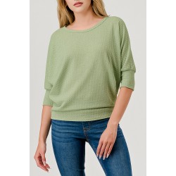 Half Dolman Sleeve Waffle Texture Top